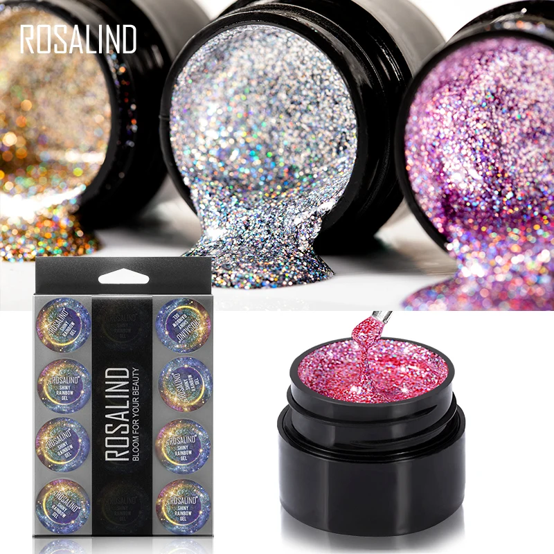 Радужный блестящий набор для маникюра ROSALIND гель-лаков ногтей 12 шт./компл.