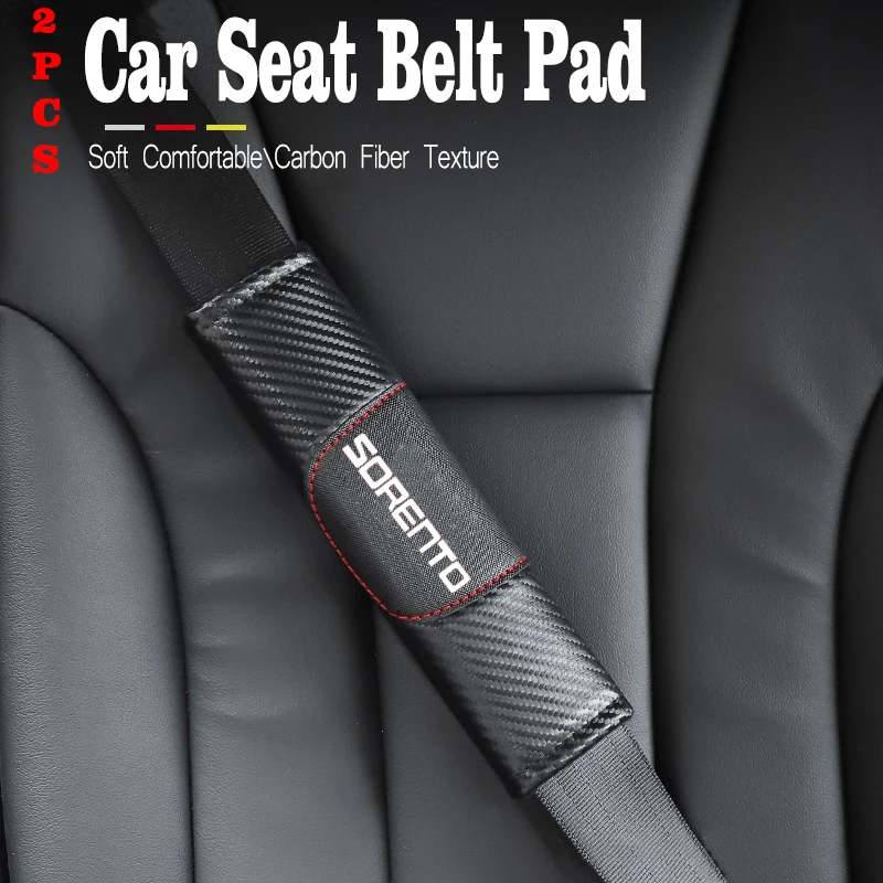 

For Kia Sorento Car Seat Belt Cover Shoulder Pads Carbon Fiber Texture PU Leather Car Accessories Interior Driving Accessories
