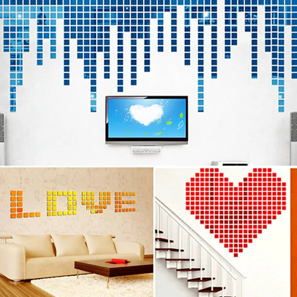 

HOT SALES！！！New Arrival 100Pcs Square Shape Removable Mirror Effect Wall Sticker Mosaic Room Decal Decor Wholesale Dropshipping