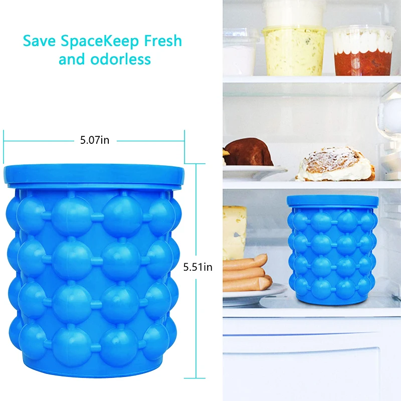 

Z20 Dropshipping Portable 2 in 1 Large Silicone Ice Bucket Mold with Lid Space Saving Cube Maker Tools for Kitchen Party Barware