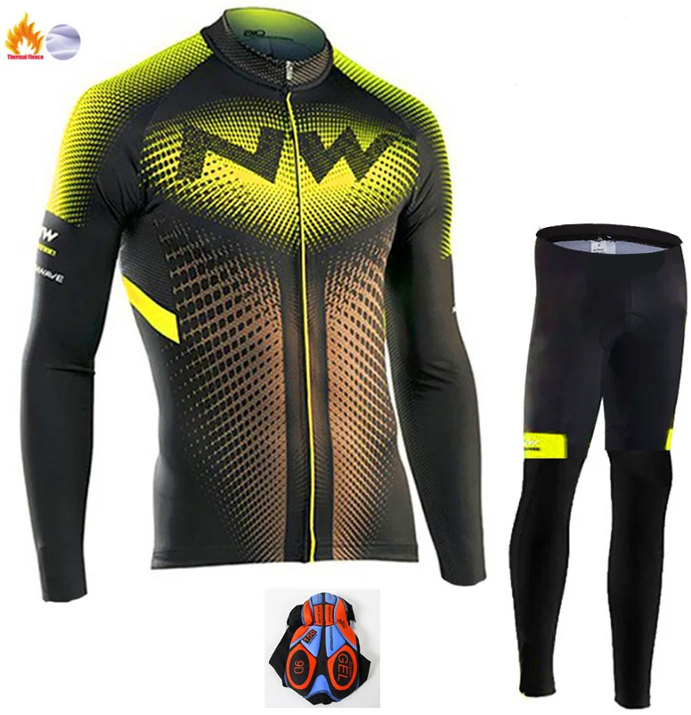 Winter Cycling suit Northwave Велоспорт Джерси Pro командный велосипед Зимний термальный флис с длинным рукавом набор Ropa Ciclismo велосипед триатлон, Велоспорт Набор - Цвет: Winter Cycling suit