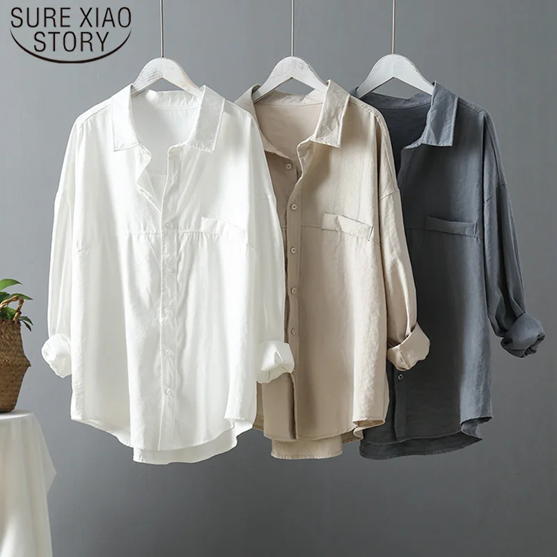 Модные свободные однотонные женские рубашки Blusas Mujer De Moda Весна Осень Новые темно-зеленые женские блузки с длинным рукавом Топы 6720 50