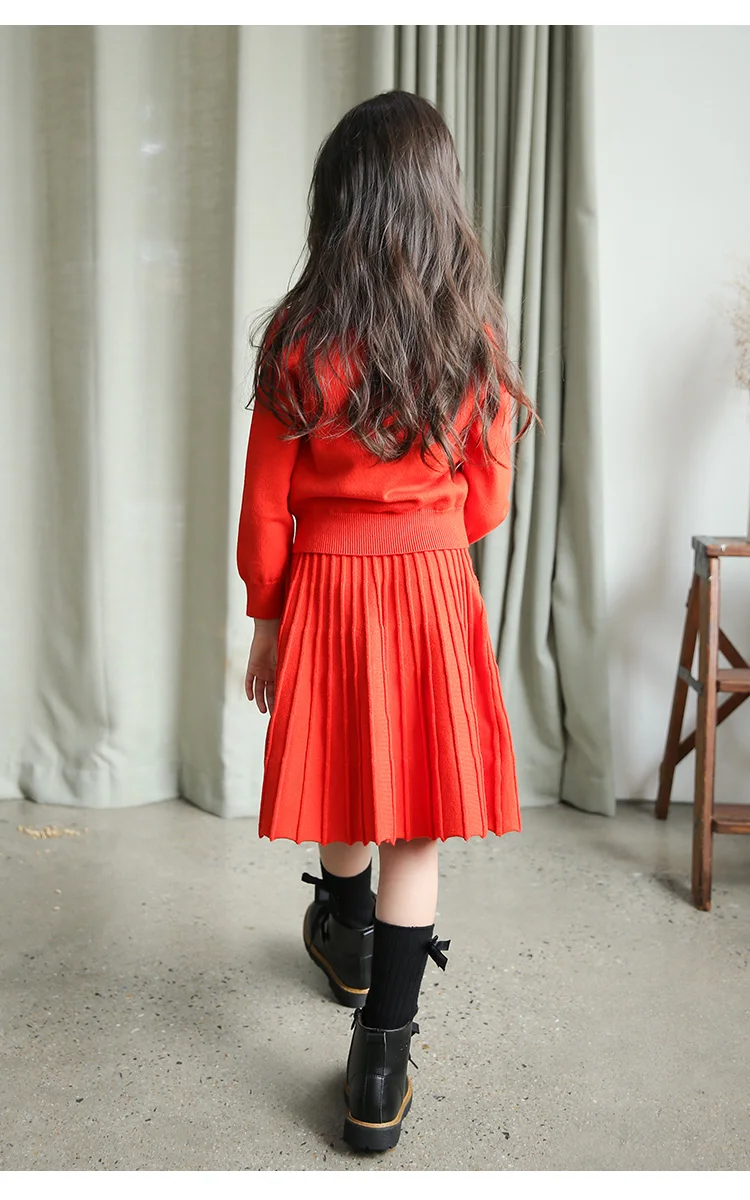 Шикарные оранжевые красные вязаные костюмы для девочек | Детская одежда и обувь