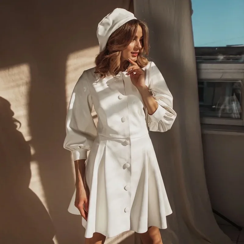 

New Arrival Pu High Waist Mini Skirt Lantern Sleeve Homecoming Dresses Fashion A Line Daily Ritual Quinceanera Robes 2022