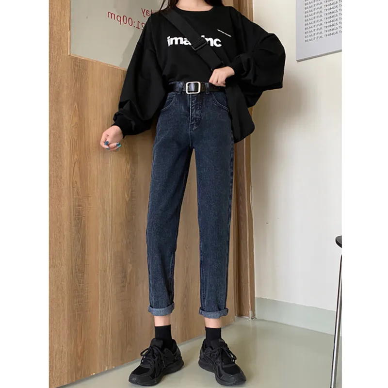 Осень 2021 Новинка Узкие прямые брюки с высокой талией для папы потертые 9-точечные