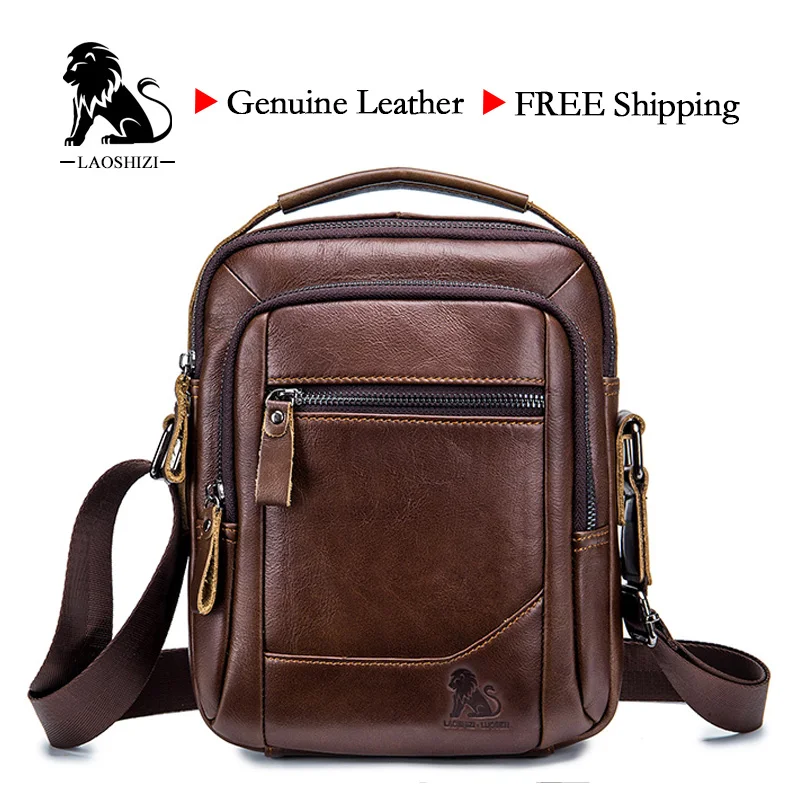 

LAOSHIZI Мужская сумка из натуральной кожи, сумка на плечо, Повседневная деловая сумка из коровьей кожи для мужчин, роскошный бренд Bag91314