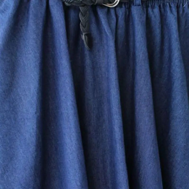 

2019 Women Sweet Vintage High Elastic Waist Solid Color Wild A-Line Denim Long Paragraph Skirt