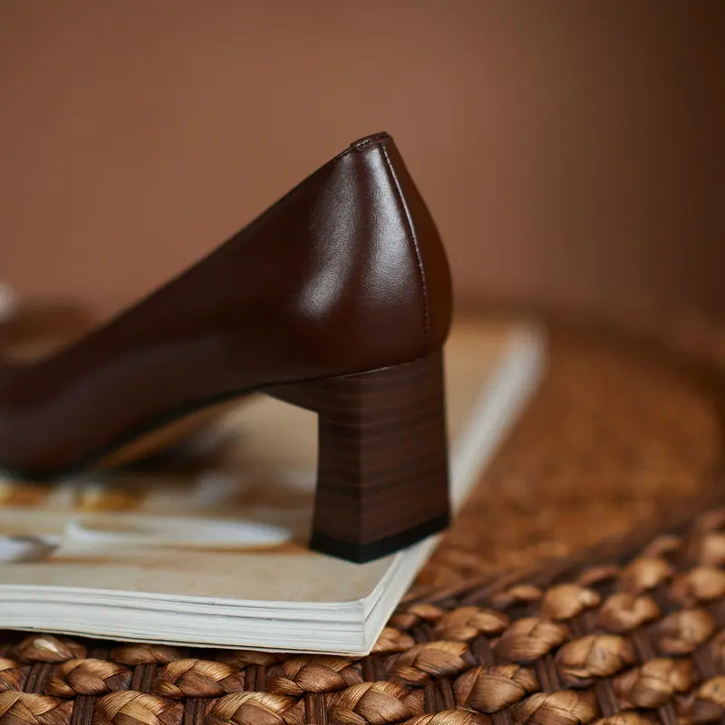 

Salu High Quality Genuine Leather Square Toe Women Pumps Spring Summer New Arrival Party Shoes Woman Shallow High Heels Pumps