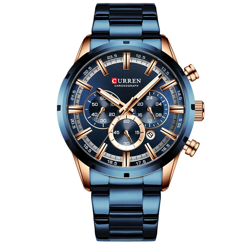 rose gold blue Лидирующий бренд Роскошные мужские часы CURREN Бизнес кварцевые мужские часы водонепроницаемые повседневные наручные часы Мужские часы Relogio Masculino - Цвет: rose gold blue