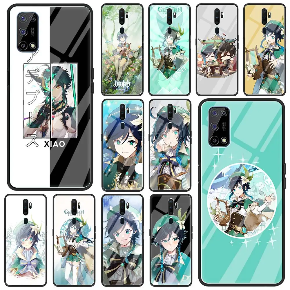 

Phone Case for Realme C3 6 5 7 Pro 7i XT Cover for Oppo A52 Find X2 Lite A9 2020 Glass Shell Funda Coque Genshin Impact Venti