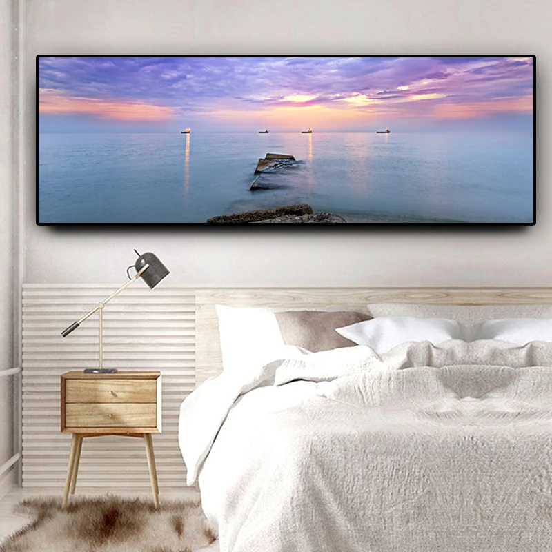 

Natural Gold Beach Sunset Landscape Posters and Prints Canvas Painting Mediterran Scandinavian Wall Art Picture for Living Room