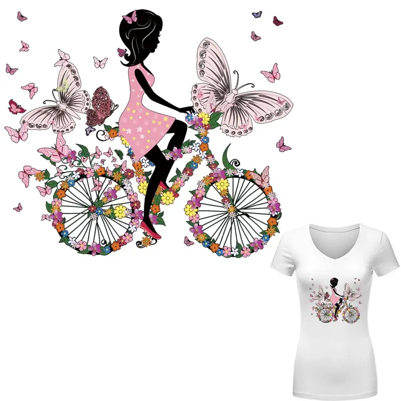 

Цветочные наклейки для девочек на мотоцикл, термотрансферные наклейки для одежды, аксессуары «сделай сам», модные термопатчи с утюгом, бабо...