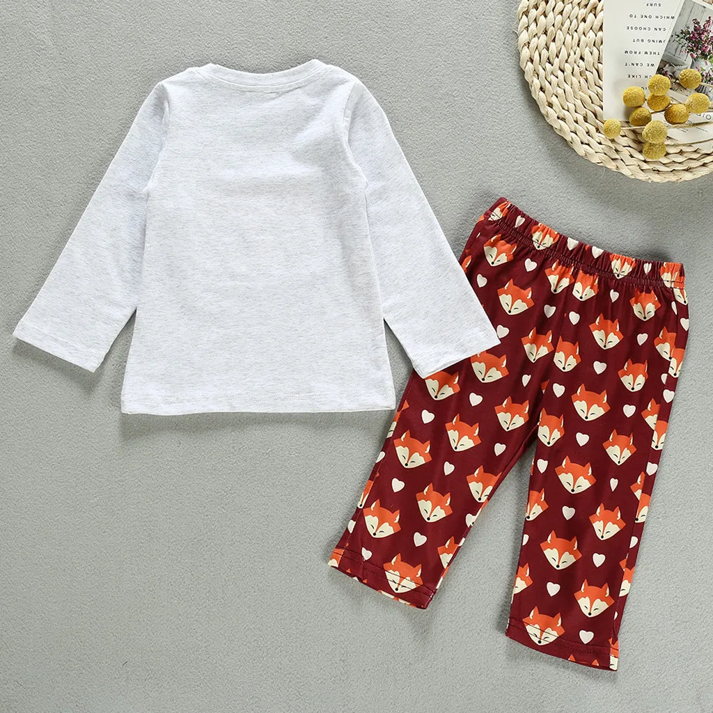Комплект одежды для новорожденных девочек футболка с принтом лисы + штаны
