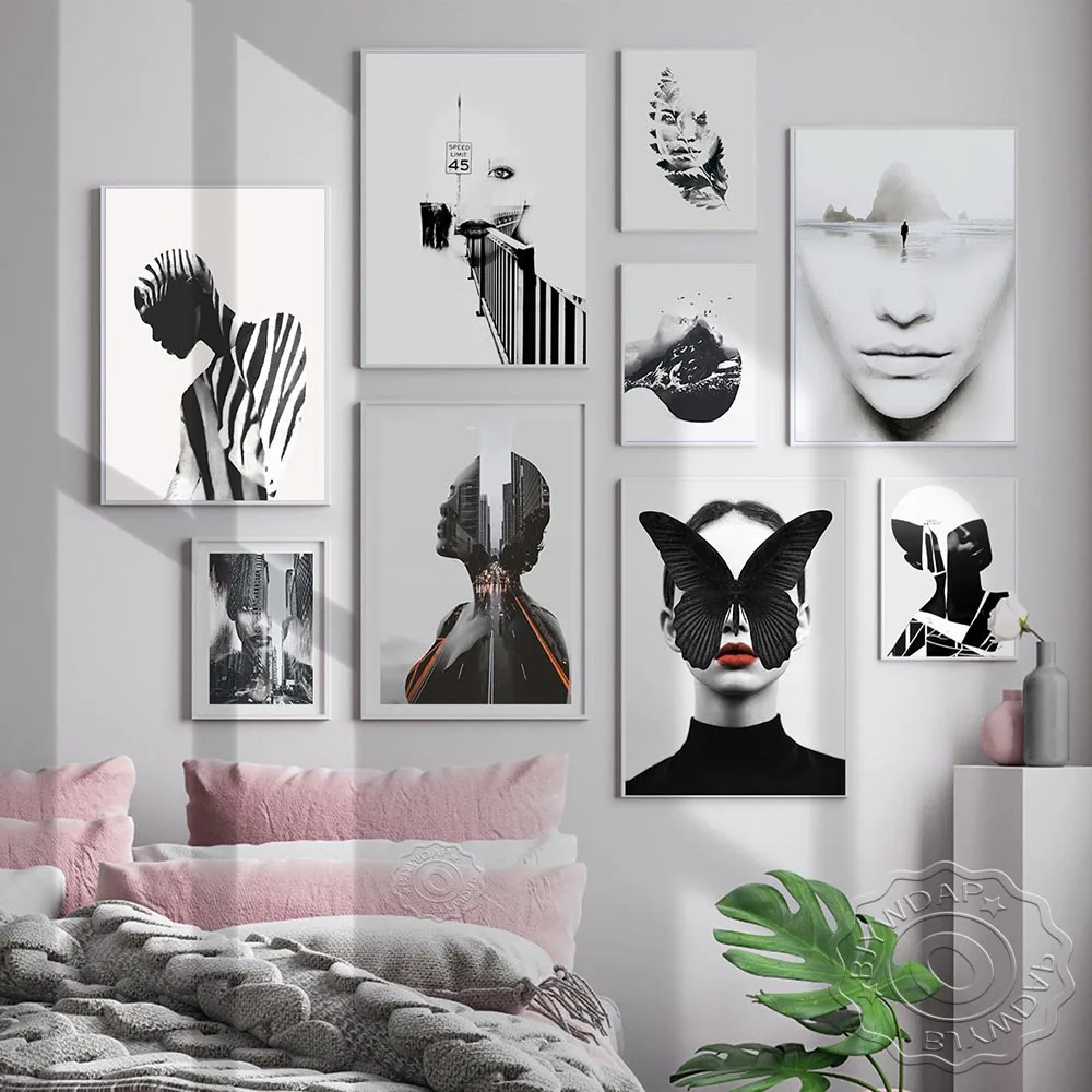 

Nordic Black White Abstract Woman Poster Quotes Wall Art Canvas Painting Prints Wall Pictures For Bedroom Living Room Home Decor