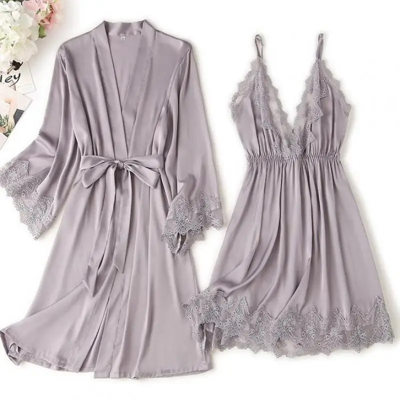 

Lace Trim Sexy Wedding Lady Robe Suit Loose Satin Bride Bridesmaid Kimono Bathrobe Gown Mini Sleepwear Rayon Intimate Lingerie