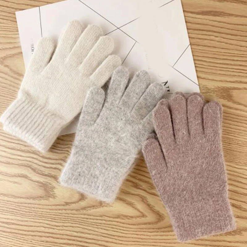 

Winter Wool Knitted Gloves Women Men Thicken Plus Velvet Elastic Full Finger Gloves Outdoor Cycling Driving Warm Mittens 1 Pairs