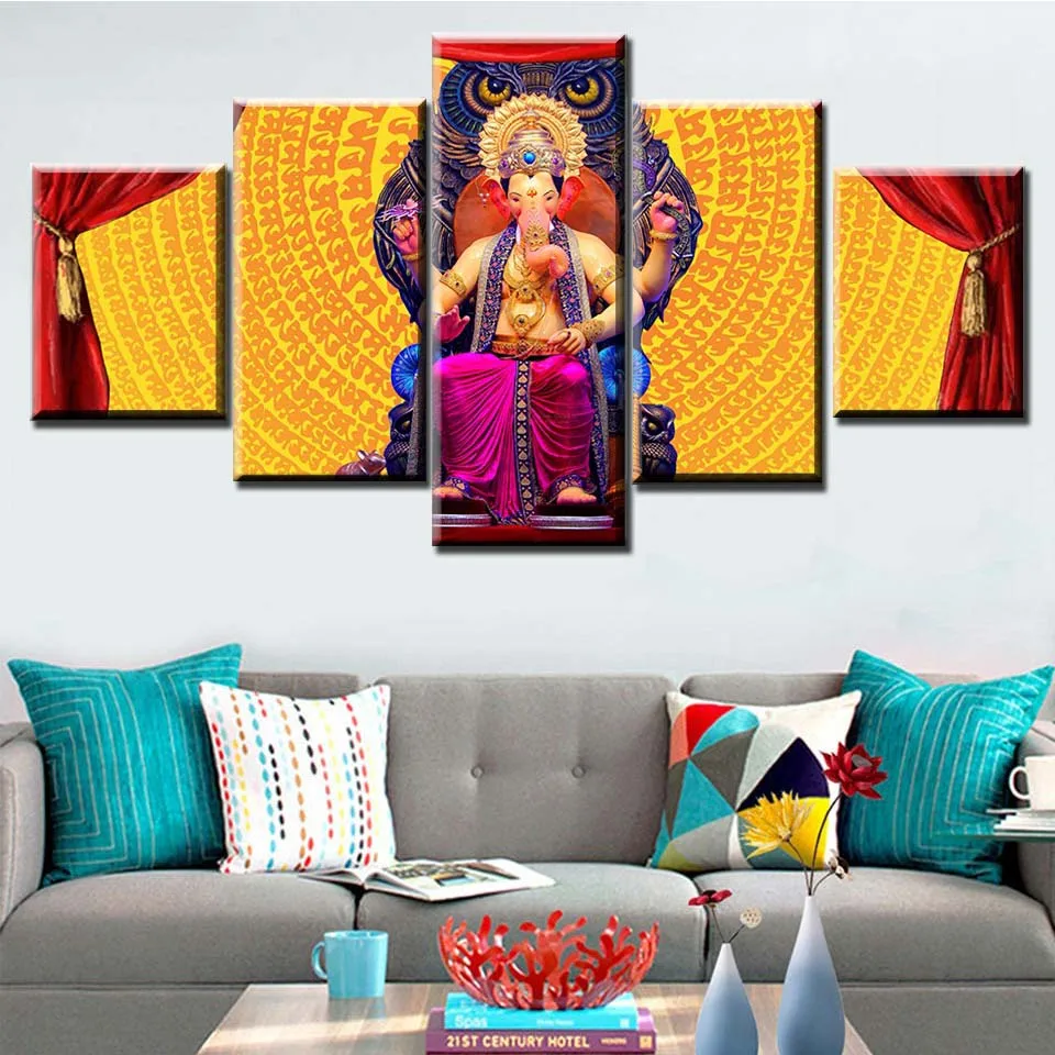5 панелей изображение слона Бога настенное искусство Ганеша гостиная