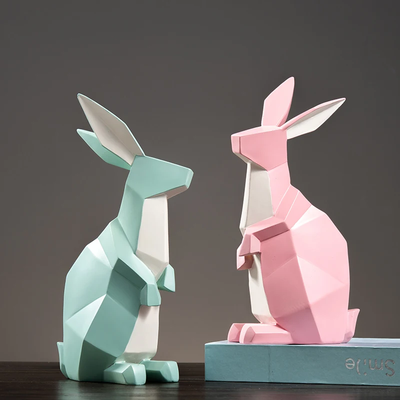 

Абстрактная скульптура кролика, Геометрическая полимерная статуя кролика, декор в виде животного для гостиной, подарок и крафтовое украшен...