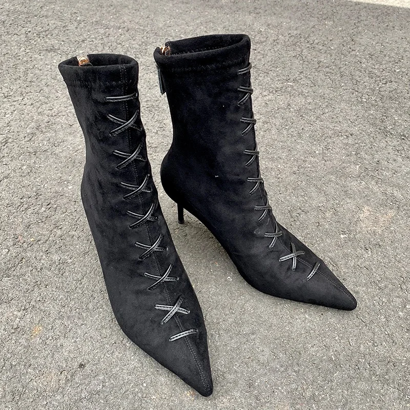 

Women Shoes New Brand Autumn Winter Warm Ankle Boots Sexy High Heels Black Shoes Woman Dress Party Casual Elastic Boots 34-40