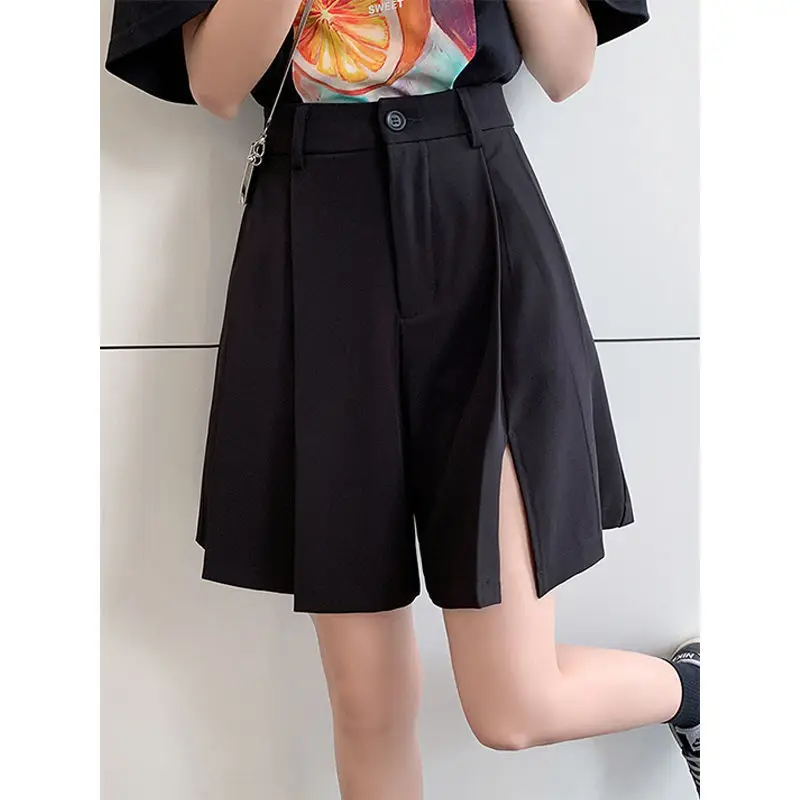 

Slit shorts women's loose summer new Korean fashion pleated trouser five point shorts casual shorts P3 430