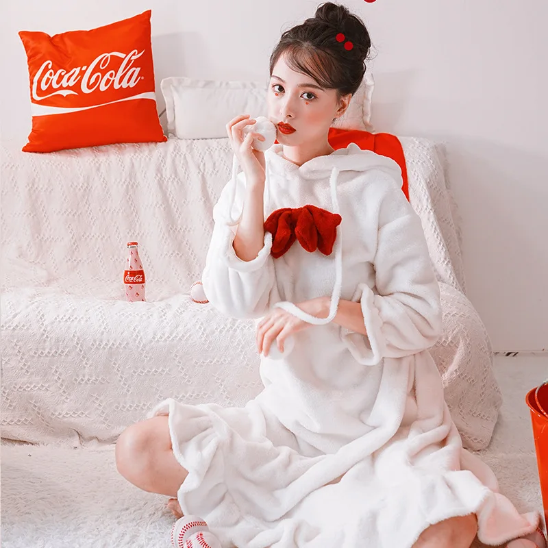 Толстая фланелевая женская ночная рубашка домашняя одежда осень и зима новинка