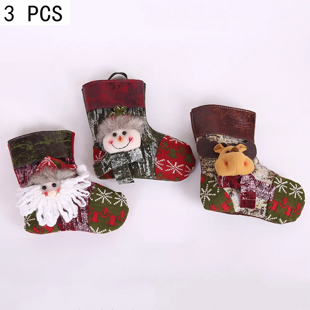 3PCS W 1/3/4 шт, рождественские чулки, мини-носок, Подарочный пакет конфет для детей, Рождественский Декор, новогоднее, Рождественское украшение для дома - Цвет: 3PCS W