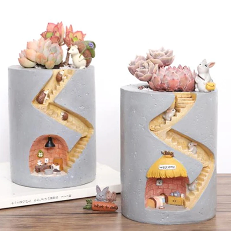 

Creative Animal Resin Flowerpot Succulents Planter Water Planting Container Rabbit Hedgehog Decorative Pot Desktop Ornament
