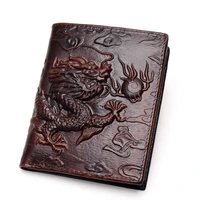 chinese dragon wallet vintage genuine leather mens wallets brand unique design pattern male folding long short purse cardholder