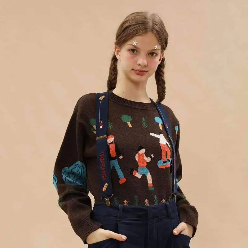 Зимний новый дизайн женский свитер с длинным рукавом и круглым вырезом