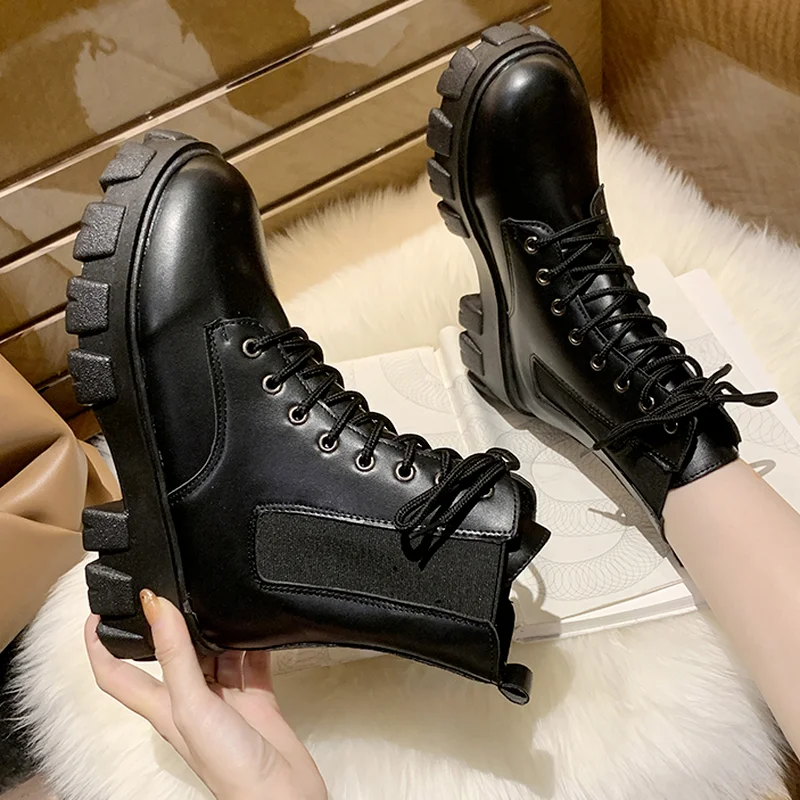 

Motorcycle Boots Ladies Vintage Combat Autumn Boots Army Punk Goth Women Boots Women Biker PU Leather Short Boots Bota Feminina