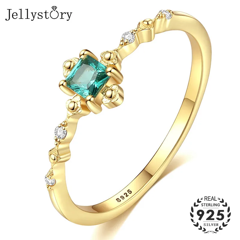 Jellystory кольцо из стерлингового серебра S925 пробы с квадратным Изумрудным камнем для женщин, хорошее ювелирное изделие для помолвки, свадебные, вечерние, размер 6-9