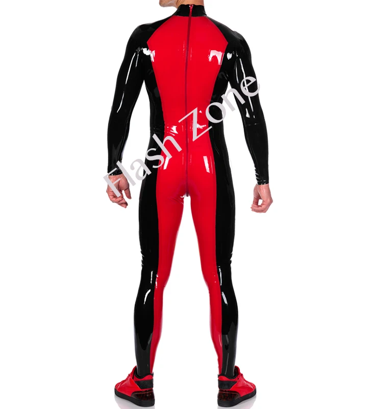 Бесплатная Доставка! Мужские черно-красные латексные комбинезоны модные костюмы