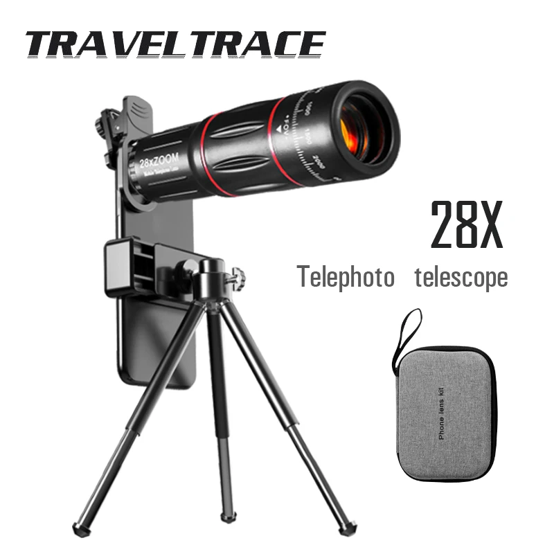 

28X Super Telephoto Lens for Smartphone Support Mobile Camera Zoom HD Monocular Telescope with Tripod Adapter Cellphone Powerful