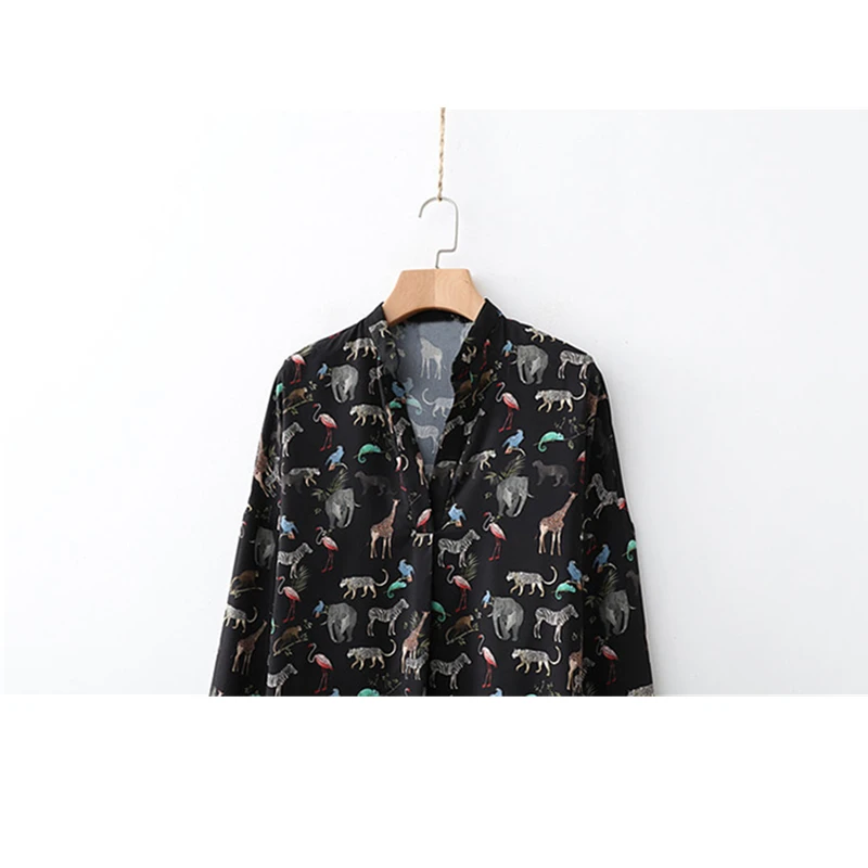 GLAUKE женская черная рубашка с принтом животных блузка длинным рукавом рубашки 2020