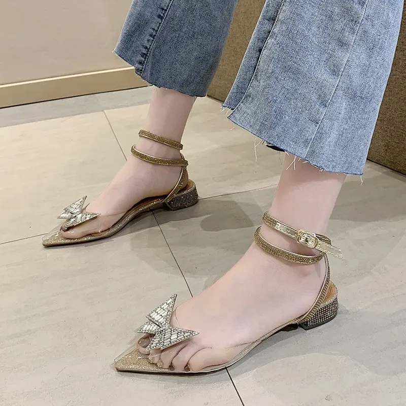 

2021 summer new women's sandals flat bottom transparent pointed Sandals Size 43
