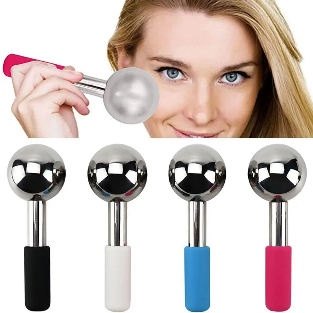 2 Pieces Face Massage Ice Globes Steel Cooling Ball Face Care Face Massager Cooling Puffiness Relief White Handle
