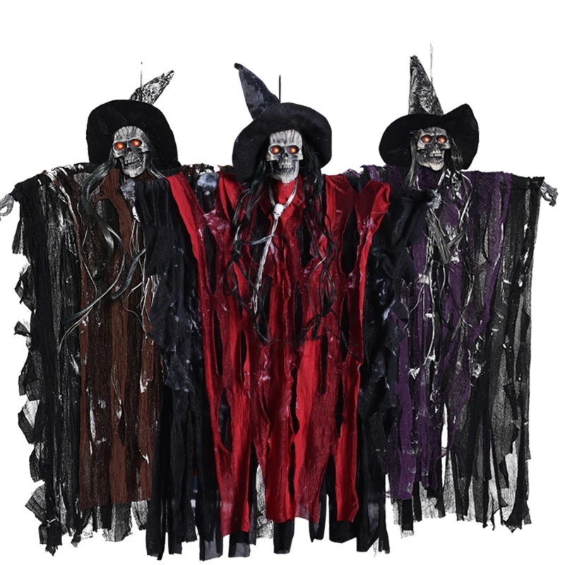 

Halloween Hanging Skull Charm Ghost Voice Control Pendant Scary Doll Ornaments for Lawn Garden Party Haunted House Props K0AB