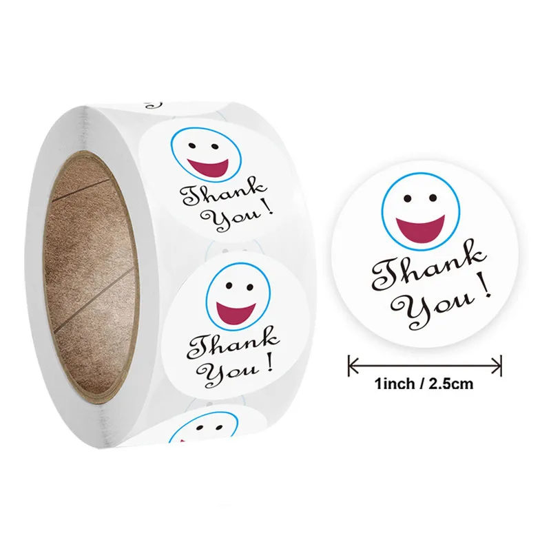 

500PCS2.5CM self-adhesive tape smiley face thank you sticker label, can be used for cake gift box decoration