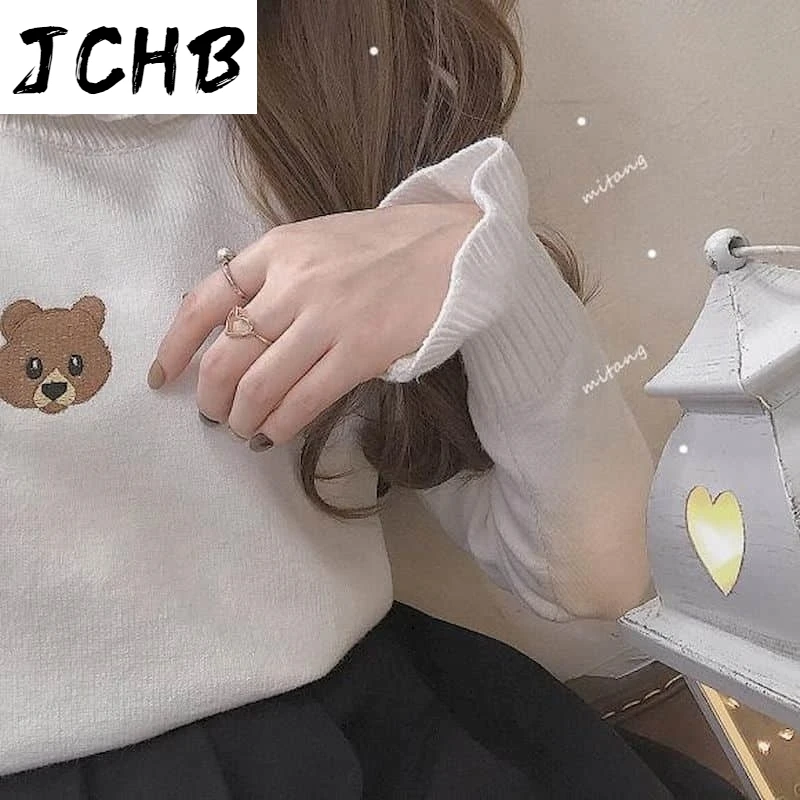 

2021 Japanese Sweater Women Pullover Cute Girl Blouse Slim Wood Ear Turtleneck Sweaters Autumn/winter Bottoming Shirt Dropshippi
