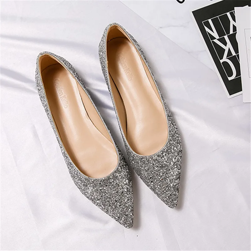 Bling-Silver Для женщин; водонепроницаемые мокасины; новые балетки на плоской подошве; женская обувь без шнуровки, элегантные пикантные повседневные Лоферы лаконичные женские туфли размера плюс хиты продаж высокое качество - Цвет: Bling-Silver