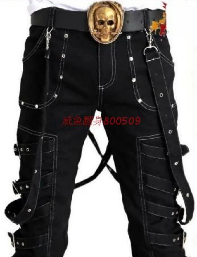 

27-40 2022 Men Clothing GD Hair Stylist Fashion Gothic Rend Punk Gothic Horn Non-mainstream Bib Pants Plus Size Singer Costumes