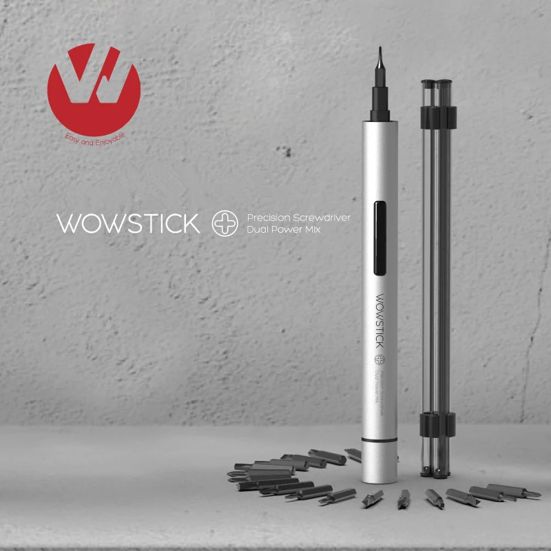 Wowstick-Destornillador eléctrico para reparación de teléfonos modelo 1P+, kit de herramientas DIY con probador y cuerpo de aluminio de 20 bits para arreglo de dispositivos