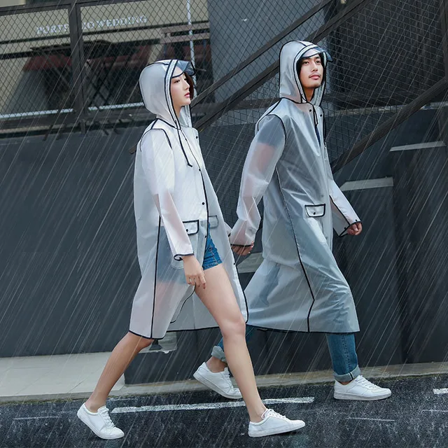 Fashion EVA Women Poncho With Hat Ladies Waterproof Long Translucent Raincoat Adults Rain Coat 2