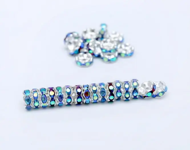 100 шт 6 мм цвет серебро бусинки Rondelle, Стразы ab crystal Бусины для самостоятельного изготовления ювелирных изделий бусины-разделители подвеска браслет Цепочки и Ожерелья Выводы - Цвет: Lake Blue