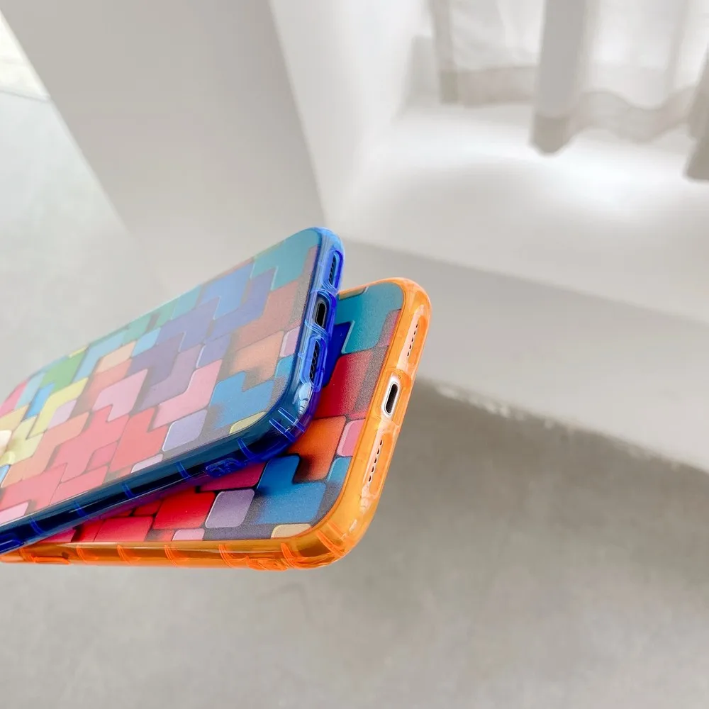 

Lovely 3D colorful geometric case for iPhone 11 promax 7 8 8p 8plus x XS XR xsmax 12 promax se 2020 transparent cartoon case