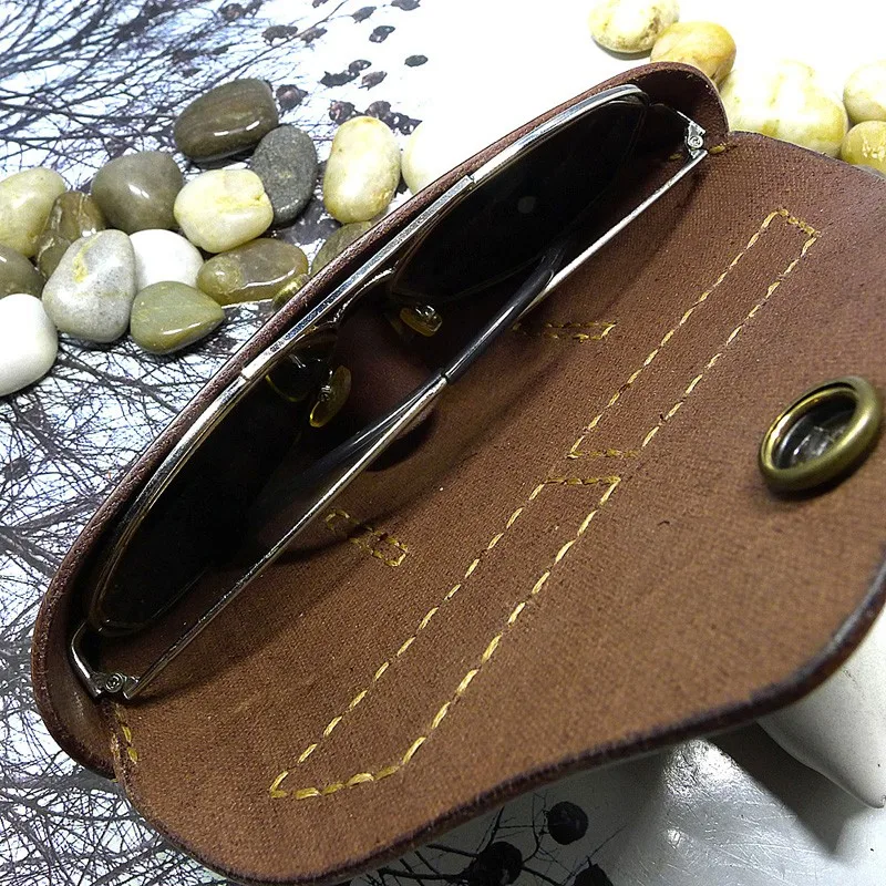 

Blongk Glasses Case Waist Bag Handmade Genuine Leather Portable Sunglasses Box Pocket Belt Pack Men Women YJD-2S