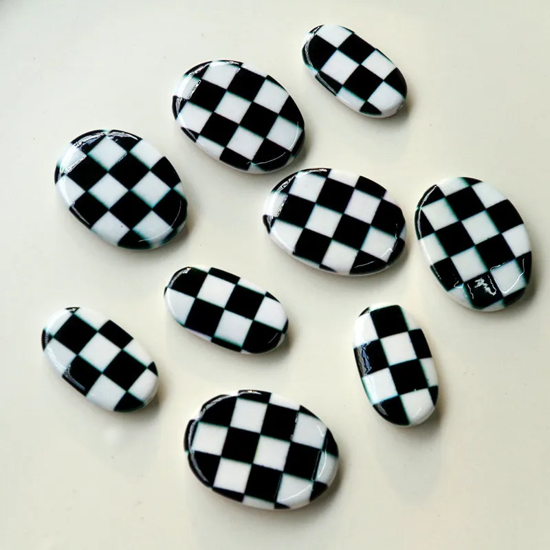 

50pcs/lot Black white grid pattern color geometry ovals shape resin Straight hole beads diy jewelry earring/garment accessory