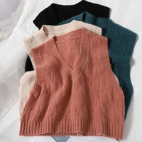oumea spring autumn women sweater vest korean style v neck pull over loose casual preppy style knitting sweater vest outerwear