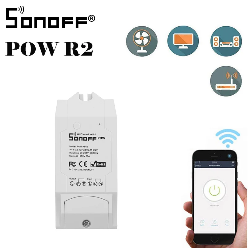 1 шт. Sonoff Pow R2 беспроводной Wi-Fi Переключатель ВКЛ/ВЫКЛ умный дом с функцией измерения энергопотребления в реальном времени прибор дистанционного управления