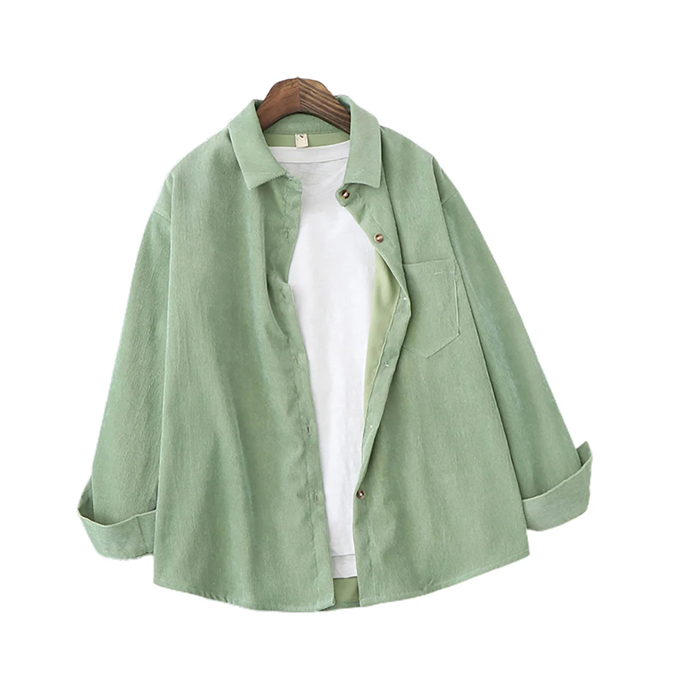 

Women Jackets Spring Autumn Loose Lapel Solid Color Long Sleeve Corduroy Shirt Coat Plus Size Casual Retro Daily Coats Clothes